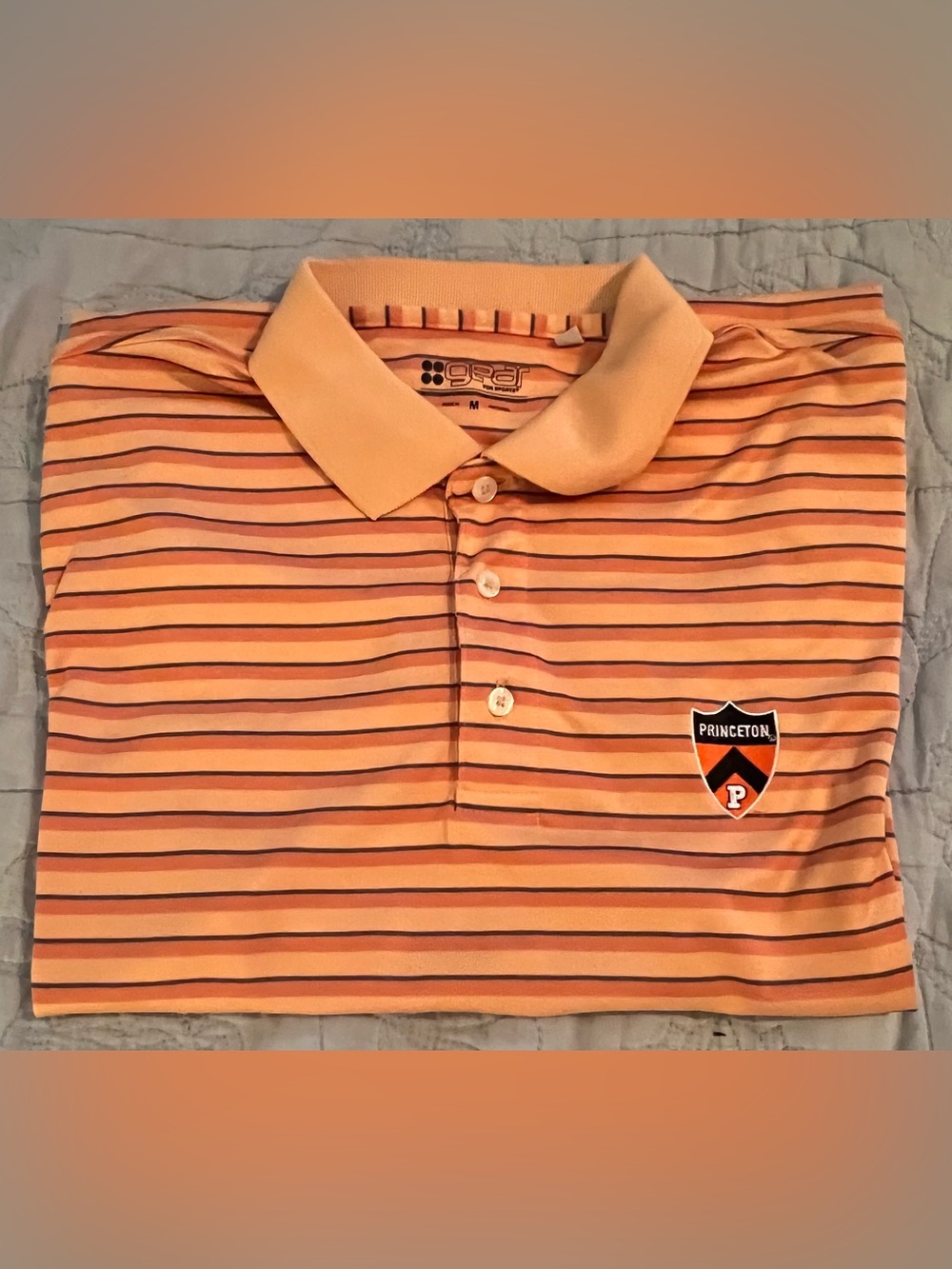 Princeton University Tigers Orange Striped Polo Shirt Men Size Medium